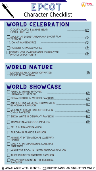 character checklist for epcot
