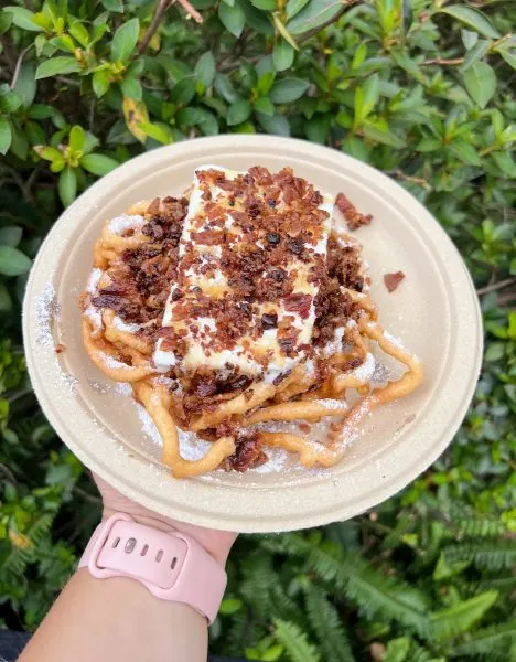 candied bacon funnel cake - funnel cake - epcot food and wine 2023