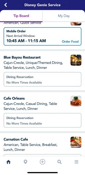 disneyland genie service dining options