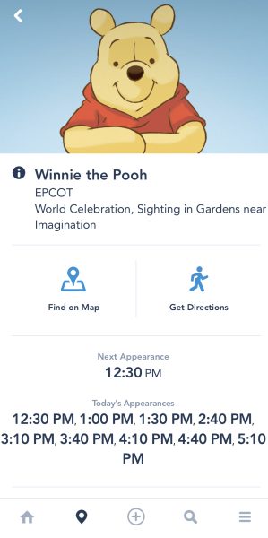 winnie the pooh sighting - my disney experience app