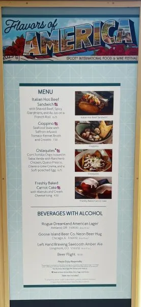 flavors of america menu - epcot food and wine 2023