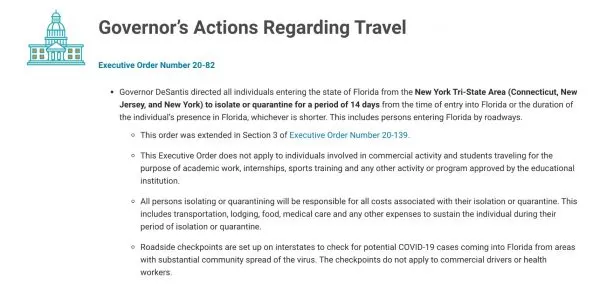 Florida travel restrictions