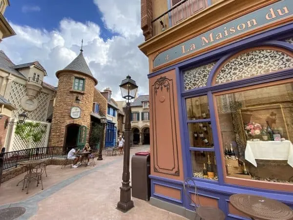 The France Pavilion in Epcot has some outdoor seating