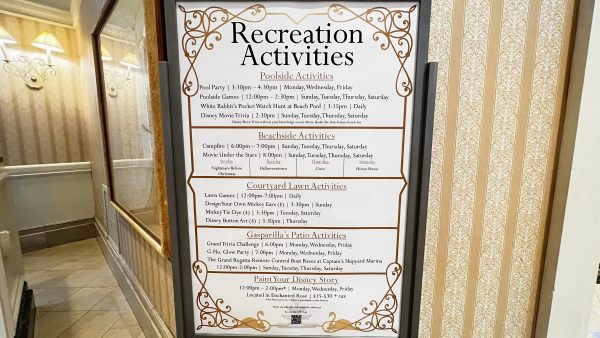resort activities sign