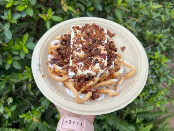 Candied bacon funnel cake