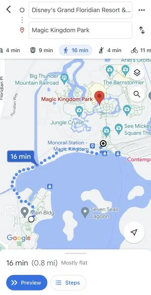 walking distance from grand floridian to magic kingdom