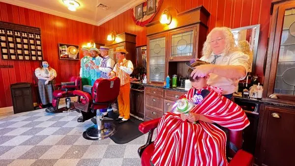 harmony barber shop on main street in magic kingdom