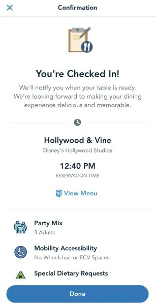 mobile check in for hollywood and vine at hollywood studios