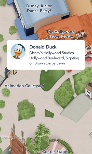 donald duck appearance location near hollywood brown derby
