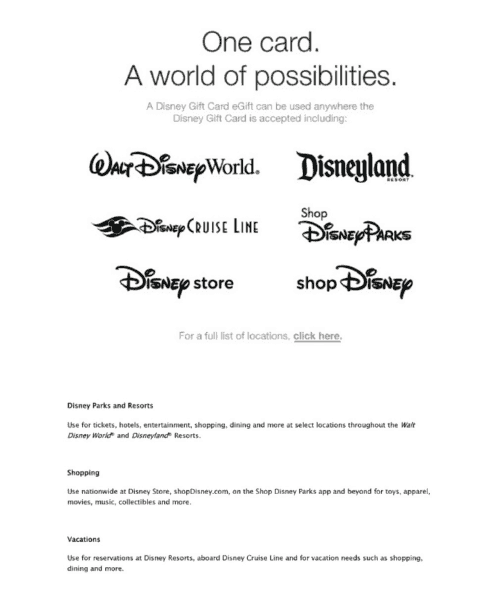 Where you can use Disney Gift Cards