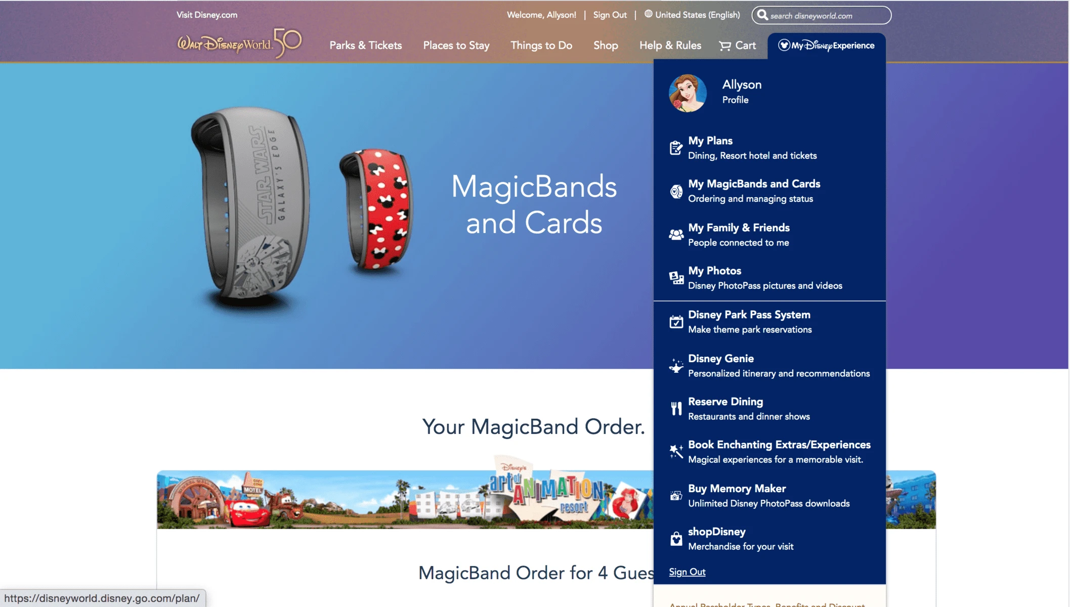 accessing magicbands on the walt disney world website