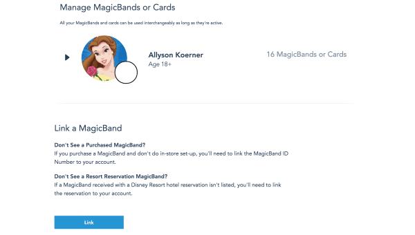 my disney experience magicband profile