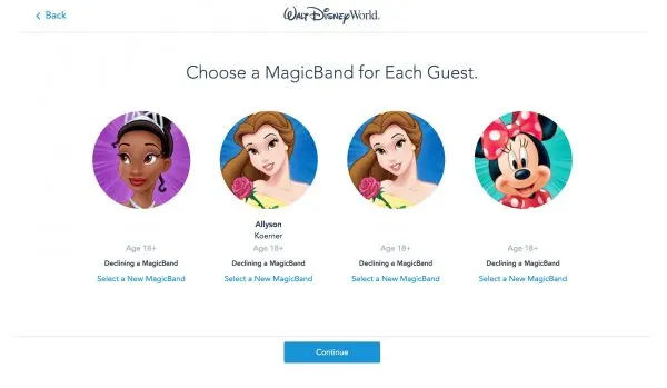 magicband selection in my disney experience