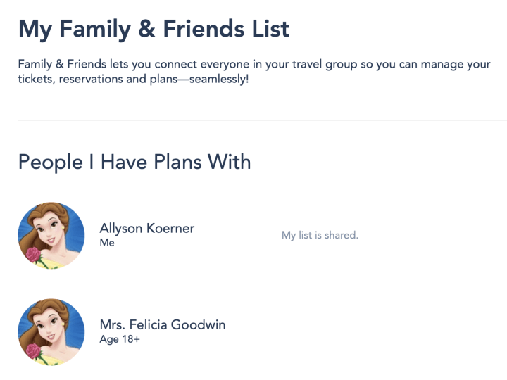 How the Family and Friends List Works in My Disney Experience