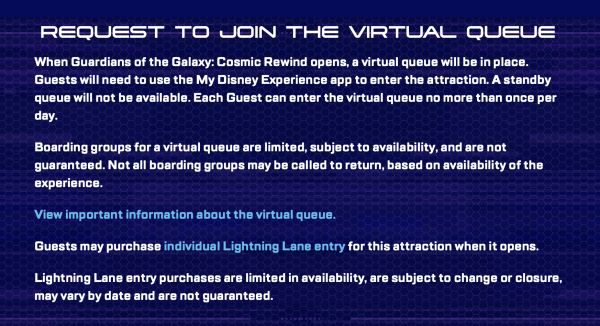 guardians of the galaxy cosmic rewind virtual queue