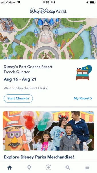My Disney Experience online check in on phone