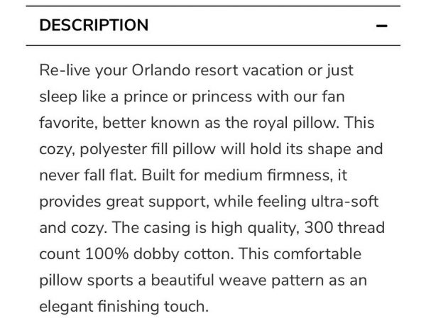 Disney World pillow Sobela description