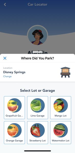 car locator - my disney experience app - disney springs