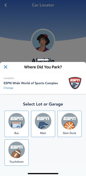 car locator - my disney experience app - espn wide world of sports complex