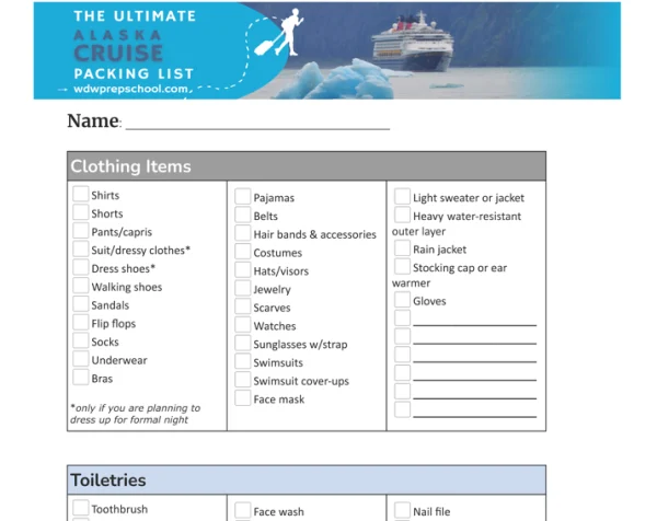 cruise packing list spreadsheet