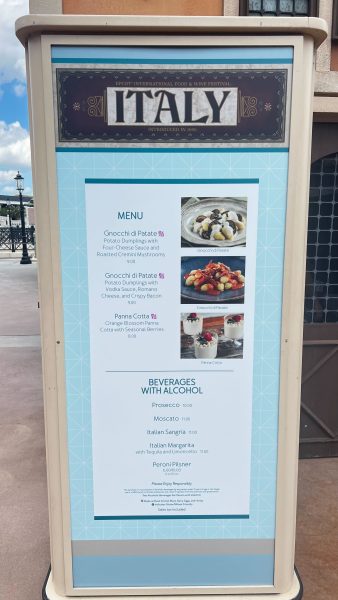 italy booth menu - epcot food and wine festival