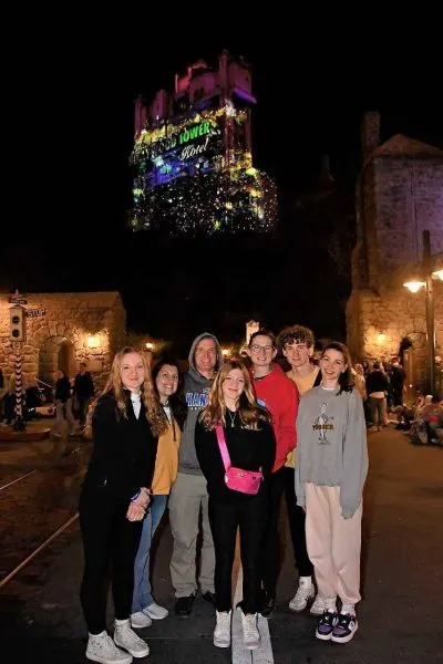 Group in front of Tower of Terror projections