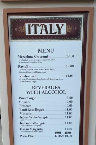 italy booth menu epcot international food and wine festival
