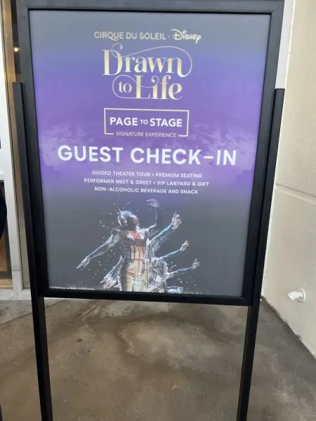Guest Check In sign for the Page to Stage experience 2024