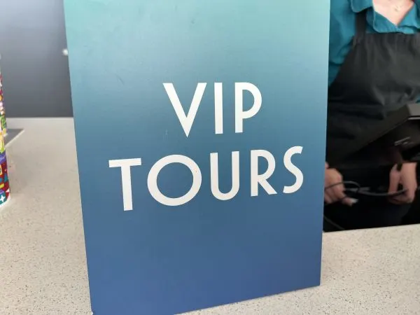 VIP tour sign at concession checkout area