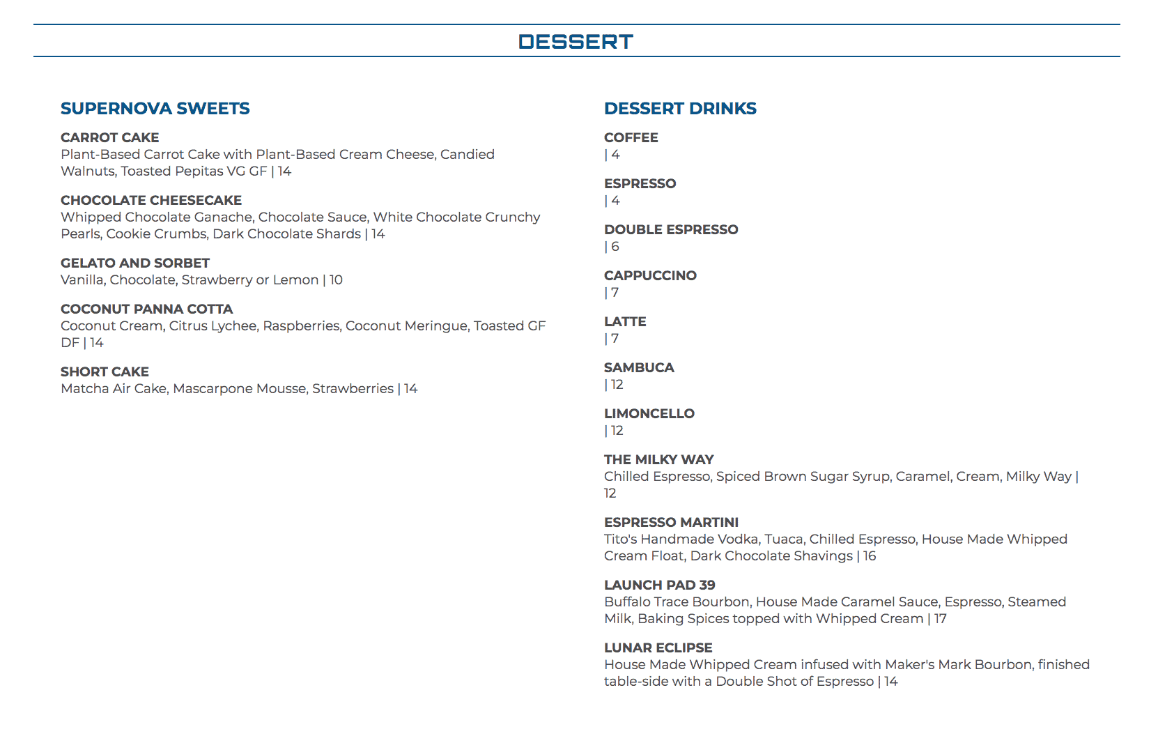 space 220 dessert menu