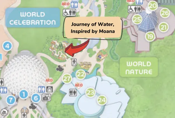 location of journey of water, inspired by moana on epcot map