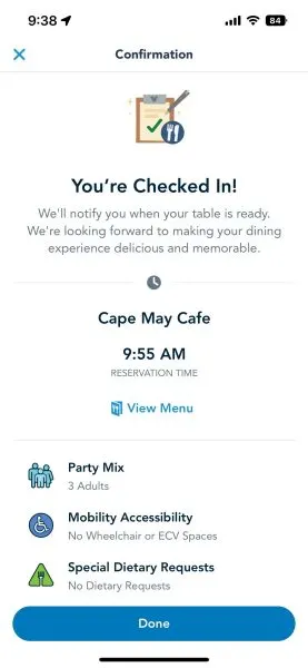 check in screenshot for cape may