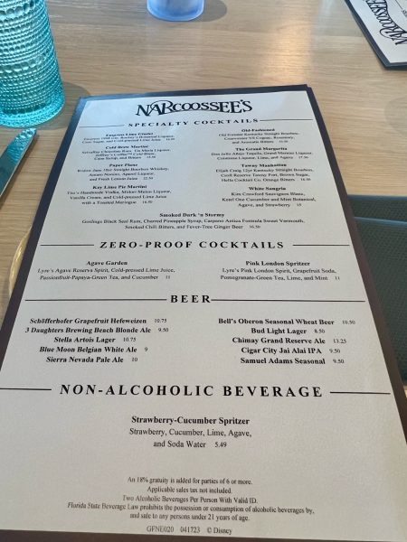 narcoosee's specialty cocktails and beer menu