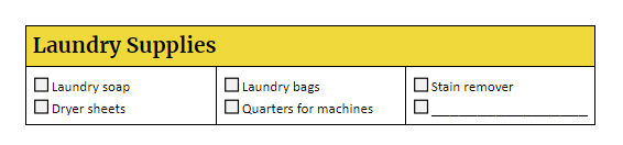 Packing list laundry supplies