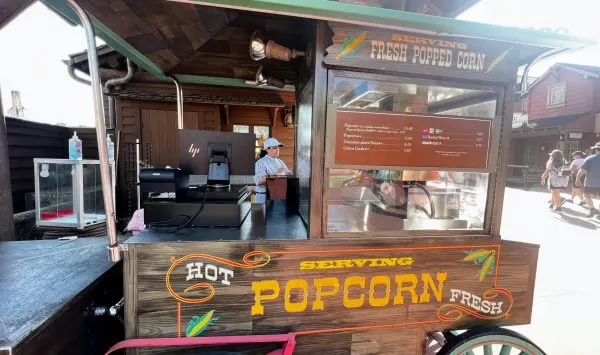 popcorn cart in frontierland across from pecos bill