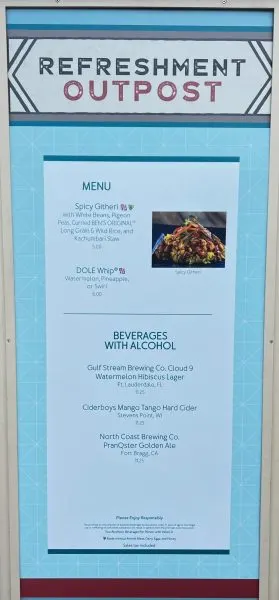 refreshment outpost menu - epcot food and wine 2023