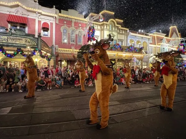 reindeer during mickey's once upon a christmastime parade