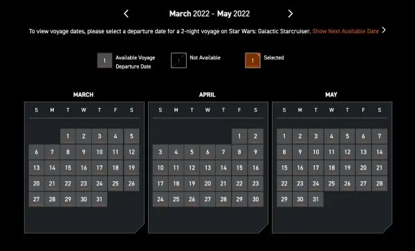 galactic starcruiser availability calendar