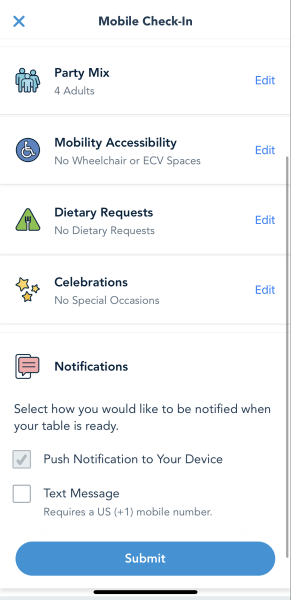 mobile check in requests my disney experience app