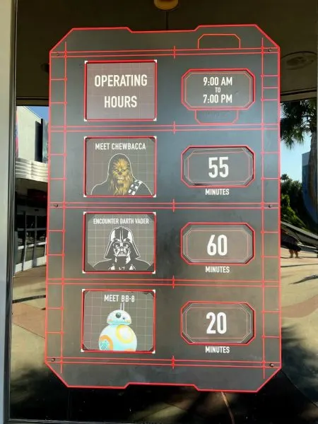 wait times for characters at star wars launch bay