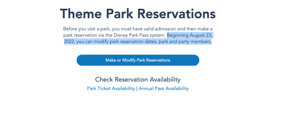 modify and cancel theme park reservations at disney world