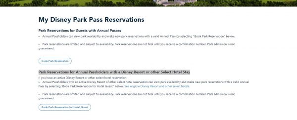 Park pass reservation screenshot