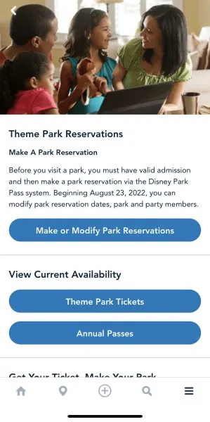make or modify disney park pass reservation