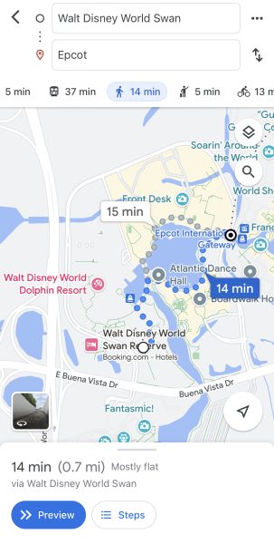 walking distance from swan and dolphin to epcot