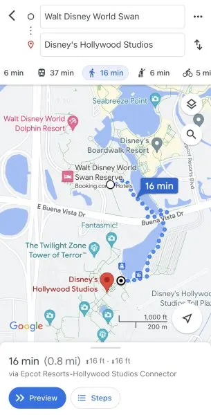 walking distance from swan and dolphin to hollywood studios