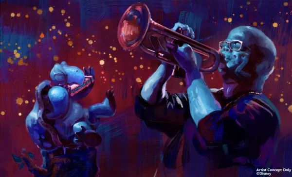 tiana's bayou adventure concept art of trumpet player terence blanchard