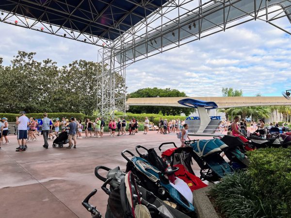strollers parked by test track