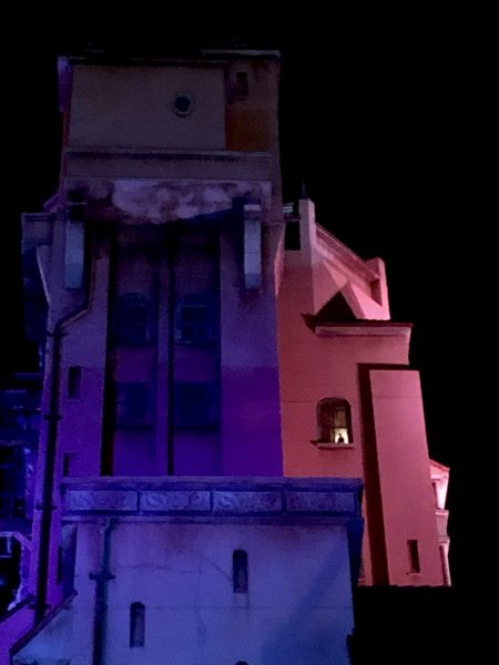 shadow man on side of tower of terror