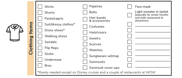 Ultimate Disney World Packing list clothing items
