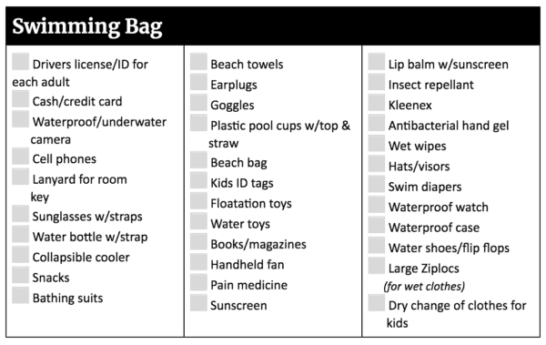 Disneyland Packing List - Swimming Bag